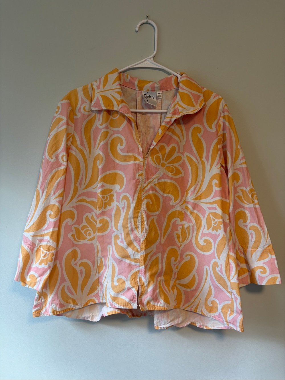 Finley Made in USA Pink Orange Mod Floral Cotton Tunic Top XL
